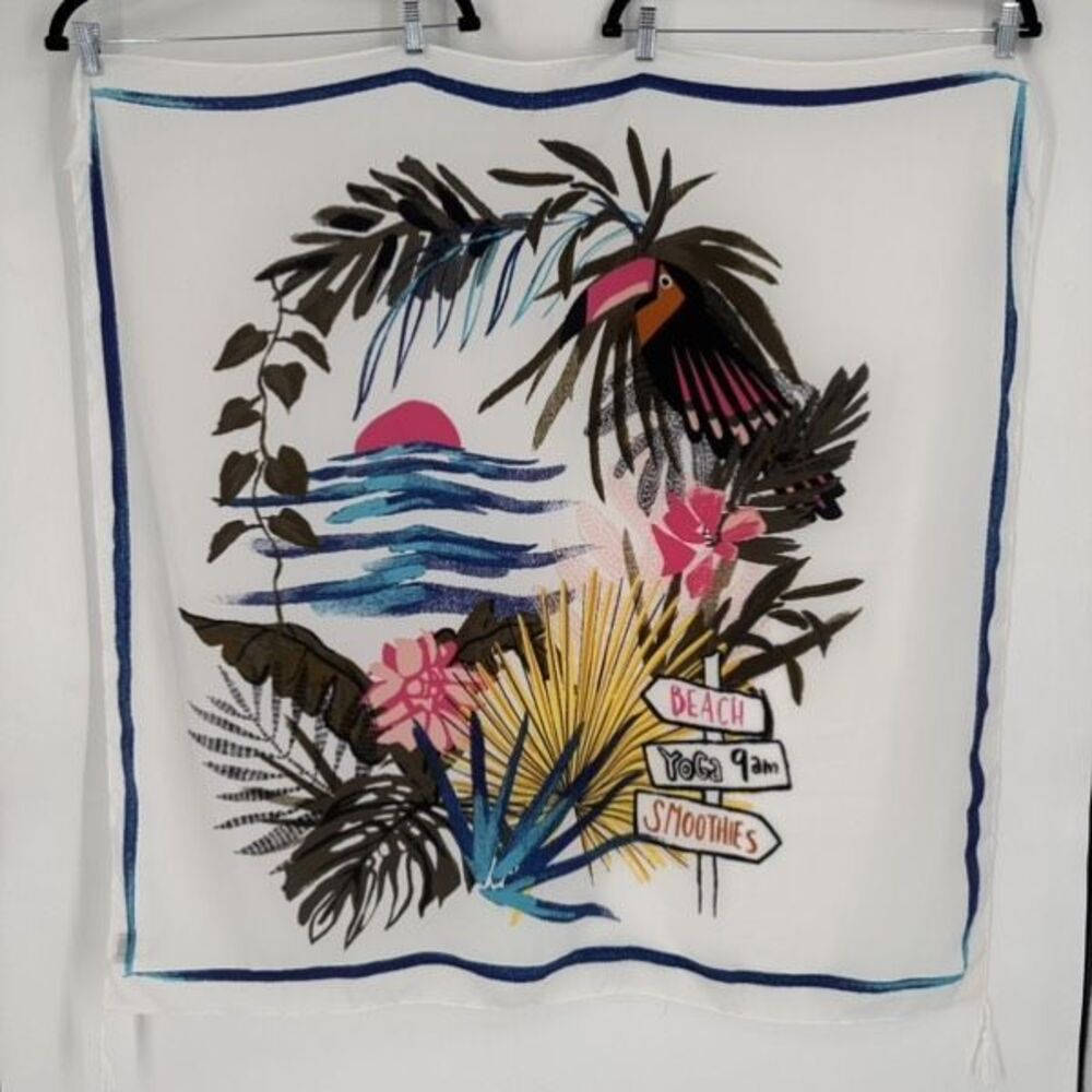 A New Day Scarf Wrap Tropical Print Toucan‎ Beach Island Large Fringe - Picture 2 of 13